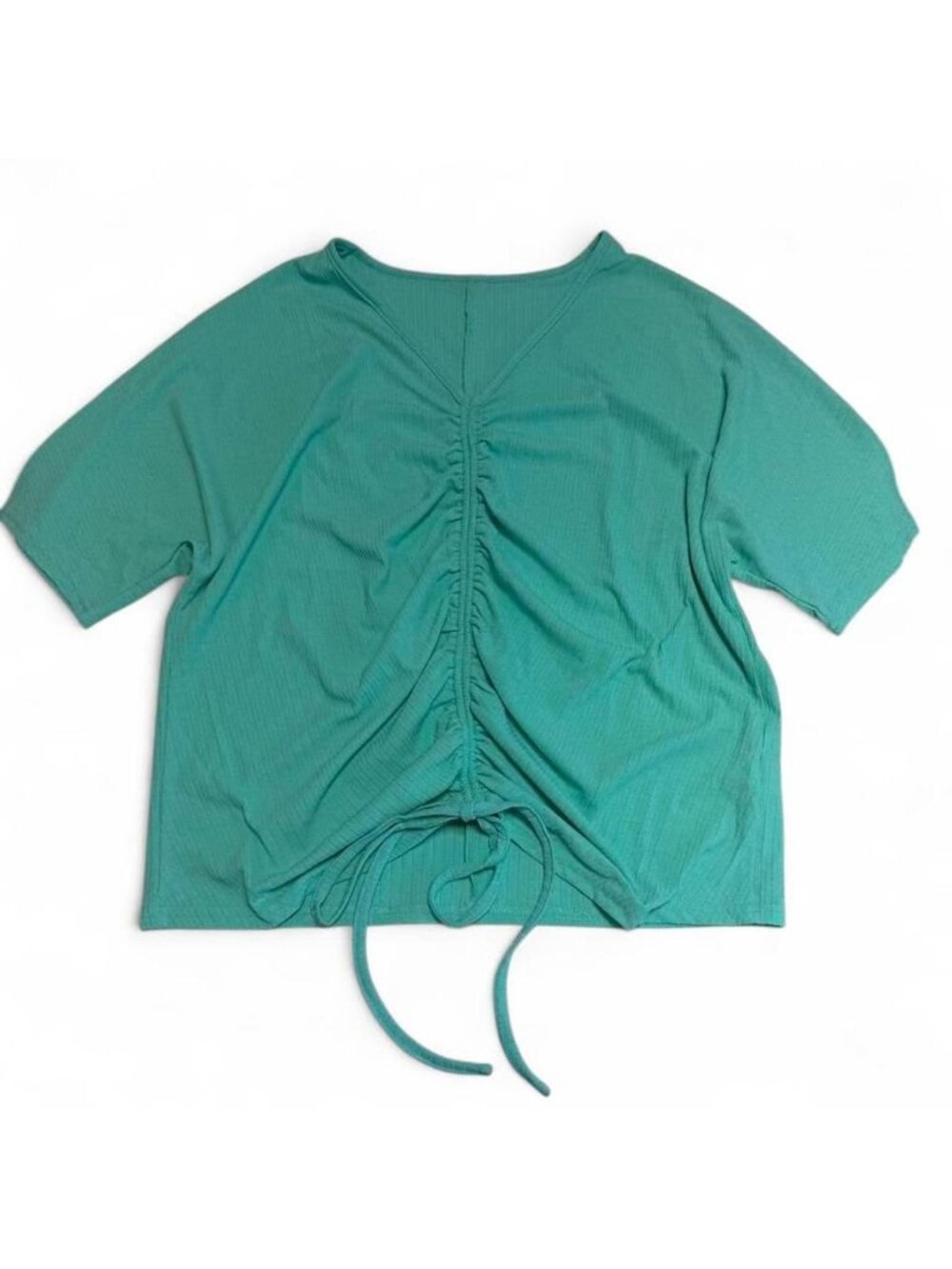 3/$20 Ruched Teal Short Sleeve Blouse Women’s 3X Plus Summer Flattering Ribbed